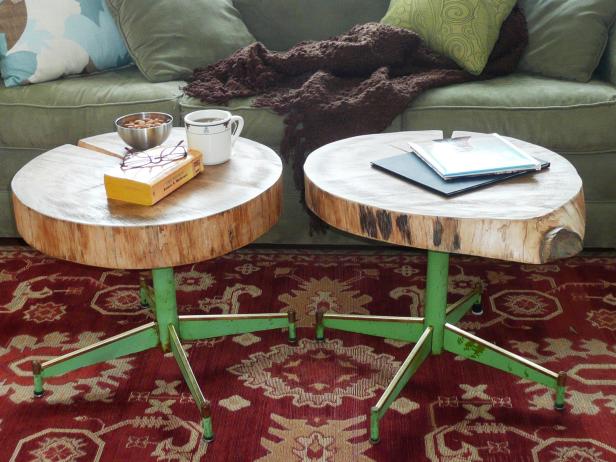 Make a Table Using a Log and Old Chair Legs