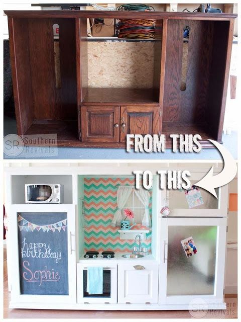 Vintage Entertainment Center Turned Play Kitchen