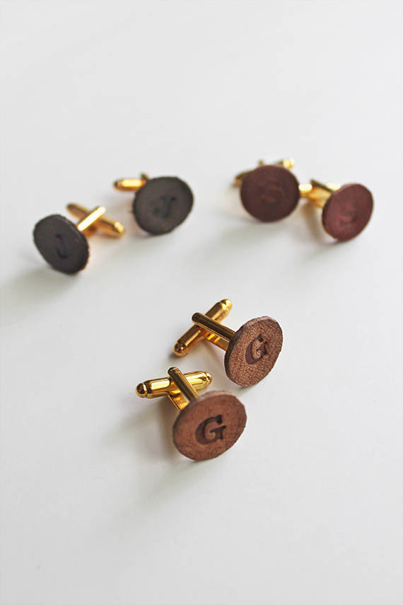 Monogrammed Leather Cufflinks