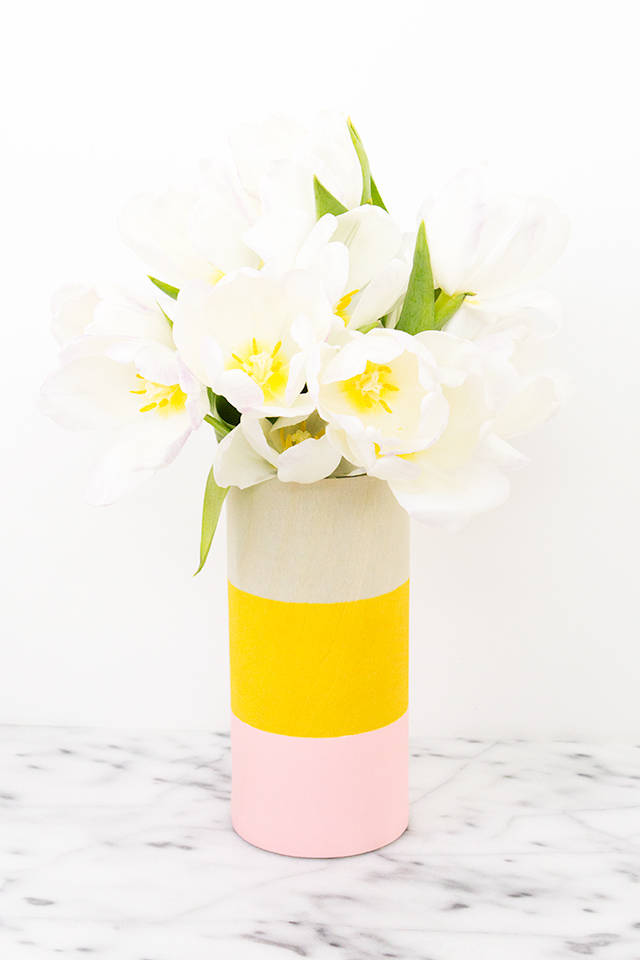 Color Blocked Wood Vases