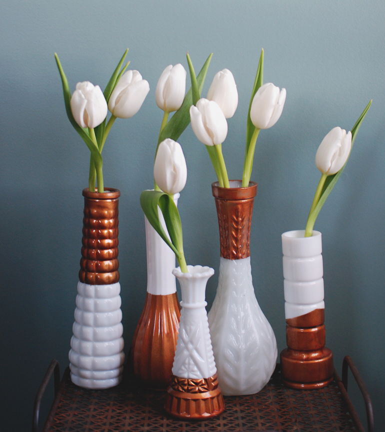 Copper Dipped Milk Glass Vases