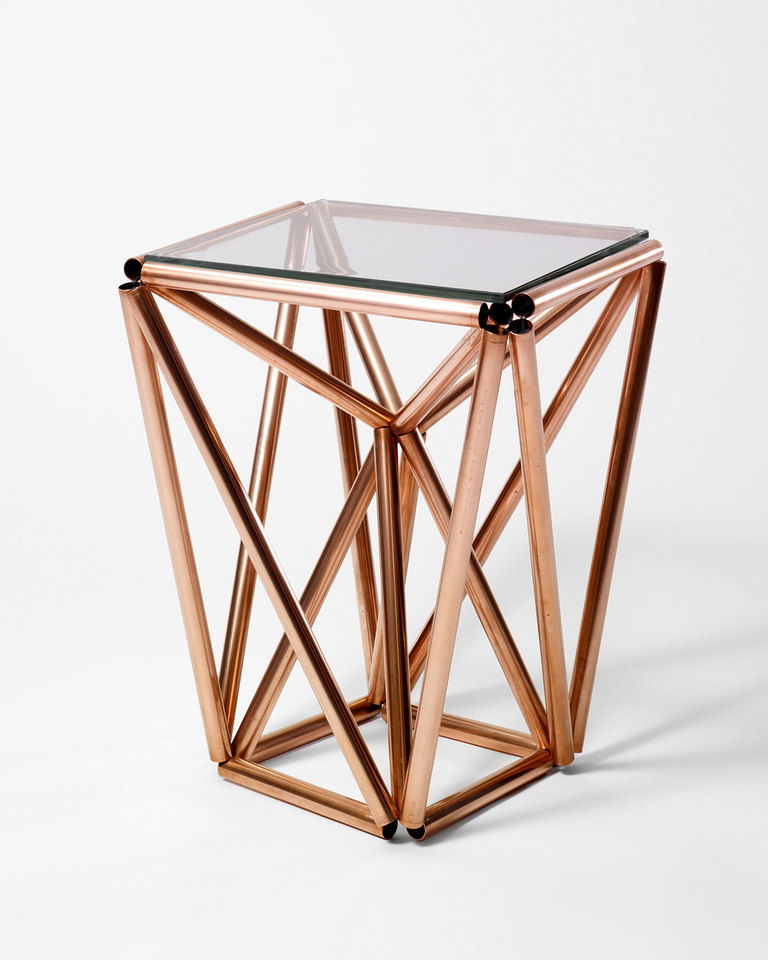 Copper Pipe and Glass Side Table