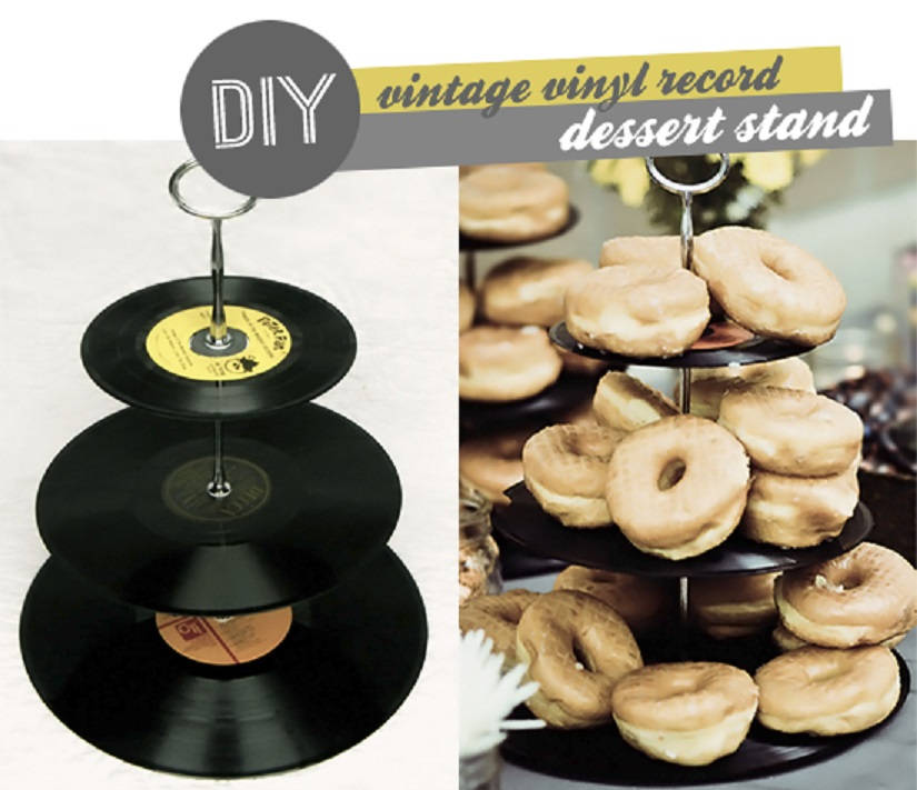 Vintage Vinyl Record Dessert Stand