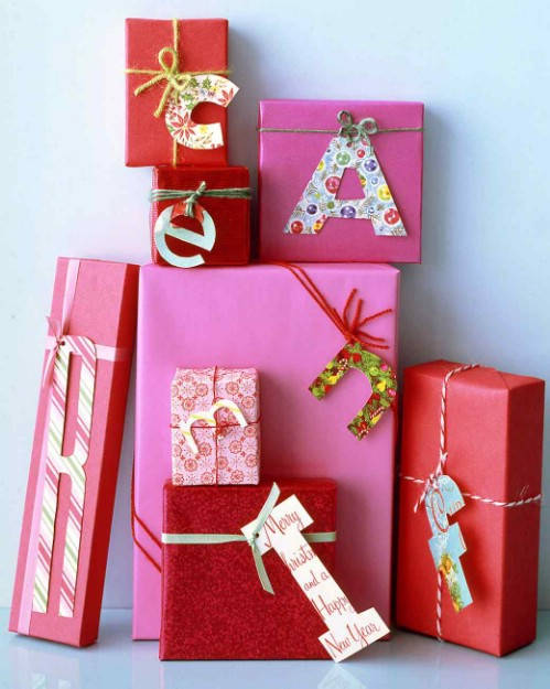 Gift Monogram: Recycle holiday cards as labels for presents