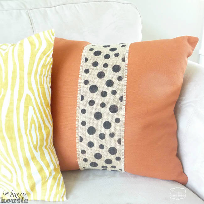 Two Minute No Sew Burlap Embellished Pillows