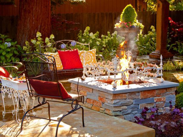 Statuesque Urns and a Bluestone Fire Pit