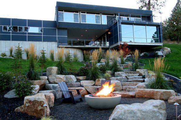 Modern Home with Sleek Backyard Fire Pit