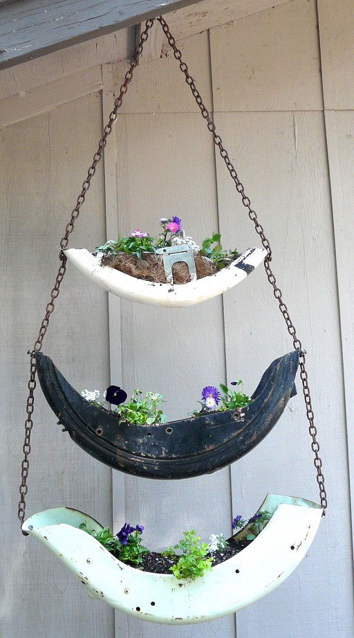 Hanging Planter Made from Motorcycle Fenders