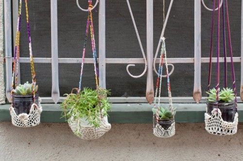 Doily and Condiment Jar Hanging Planters