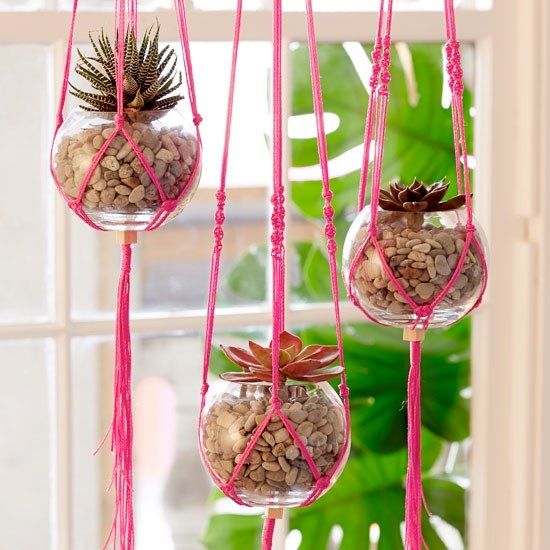 Pink Macramé Hanging Planters