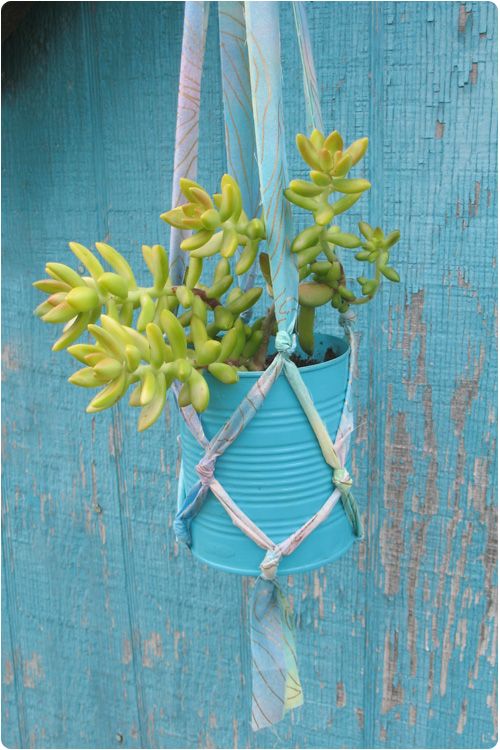 Plant Hanger From Fabric Strips