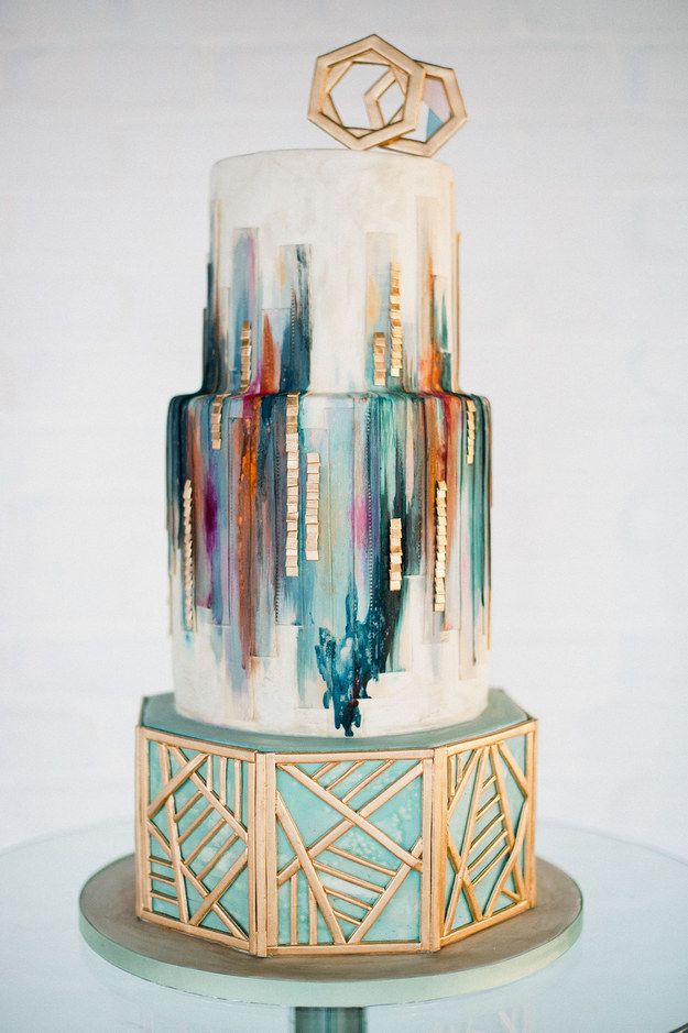 Geometric Cake with Gold Accents