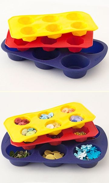 Muffin or Ice-Cube Trays are Good for Small Embellishment Storage