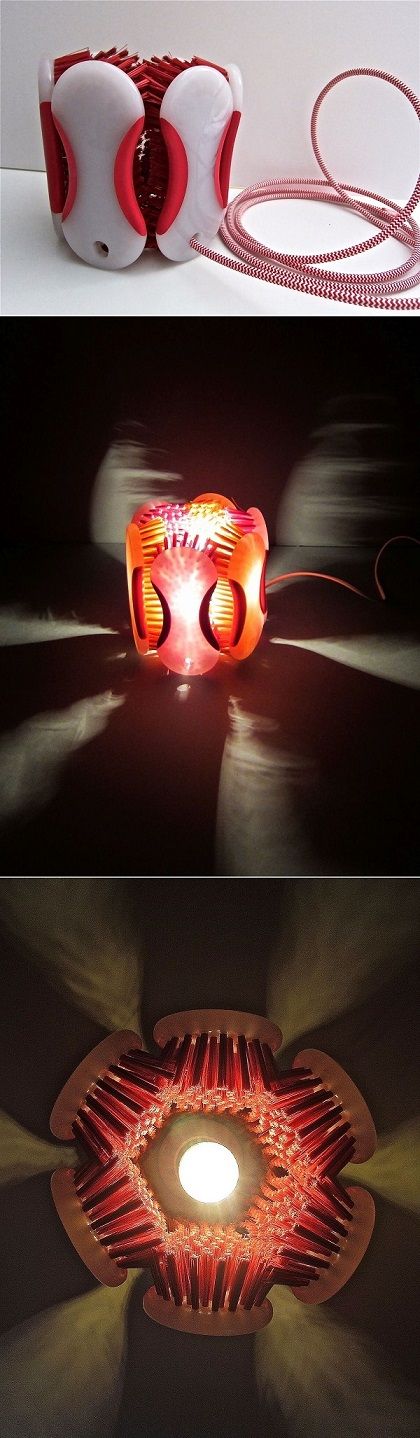 Lamp Made from Multiple Colored Scrub Brushes