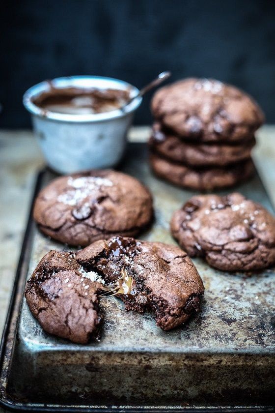 Nutella Stuffed Double Chocolate Chip Cookies