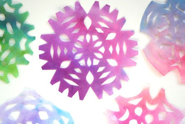 Colored Coffee Filter Snowflakes