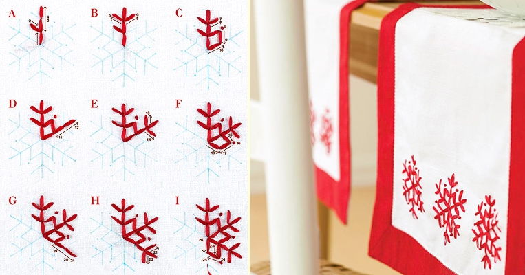 Easy Embroidered Snowflakes Table Runner