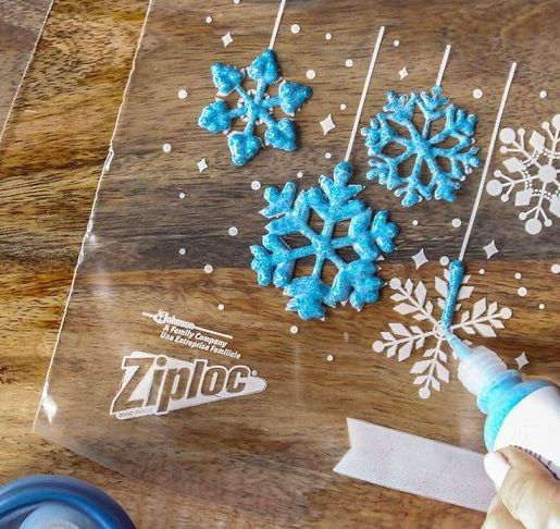 Glittery Fabric Paint Snowflake Window Clings