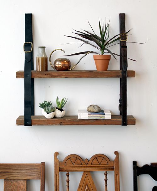 Recycled Leather and Wood Shelf