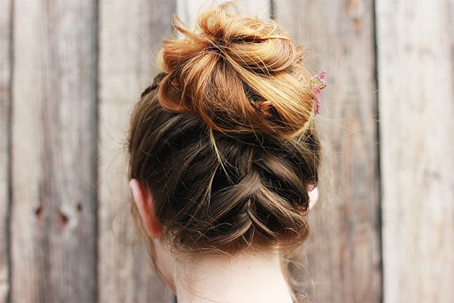 Messy Upside Down French Braid Bun