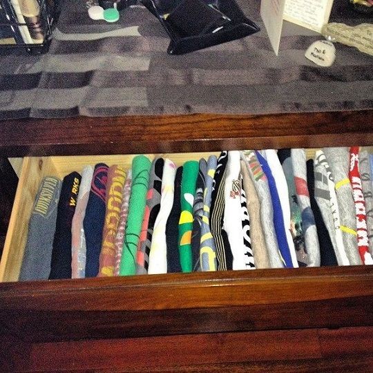 Fold your t-shirts and stack them vertically so you can see all of them and save space