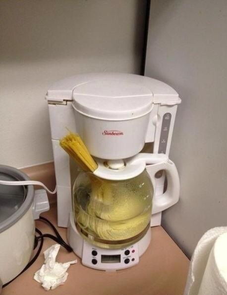 Cook pasta in a coffee pot