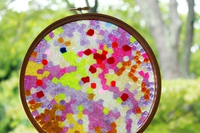 Melted Bead Suncatcher in an Embroidery Hoop Frame