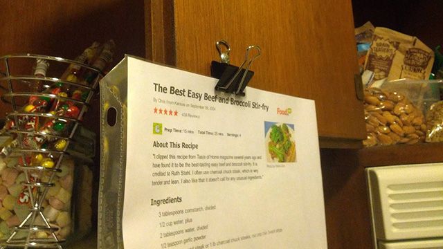 Hang Recipes From a Cabinet Door