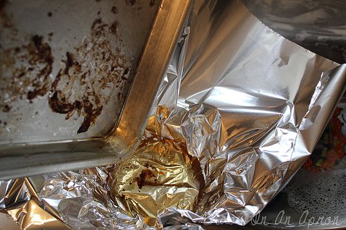 Pour grease from pans into some used tin foil to cut down on the number of dirty dishes to scrub