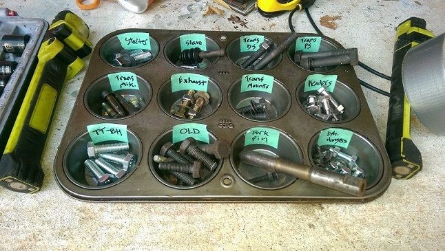 Working on stuff with many bolts or screws: use a cupcake tray to keep organized