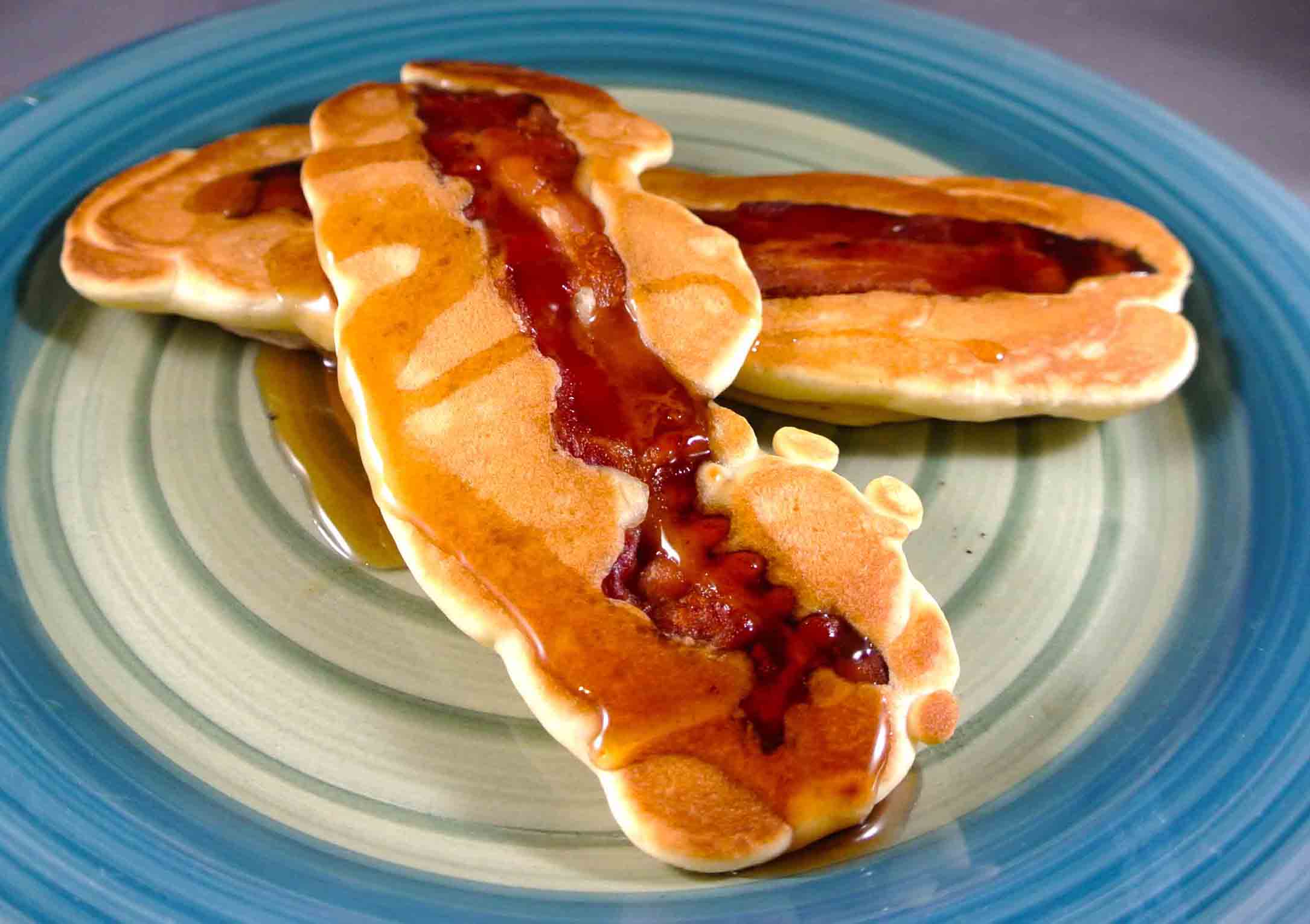 Dip bacon in pancake batter