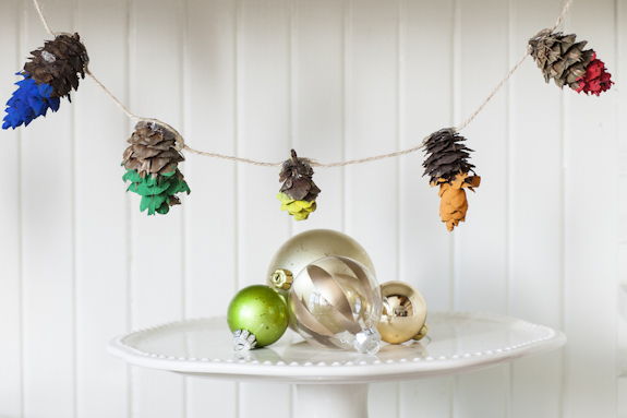 Rainbow Dipped Pine Cone Garland
