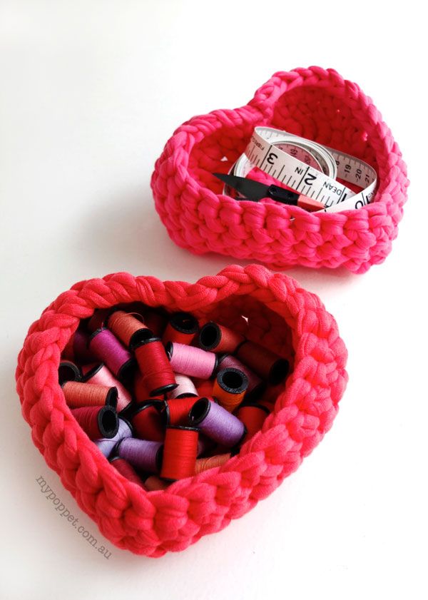 Crochet Heart Shaped Storage Baskets