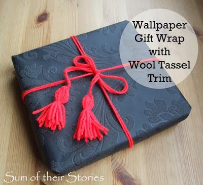 Wallpaper Gift Wrap with Wool Tassel Trim