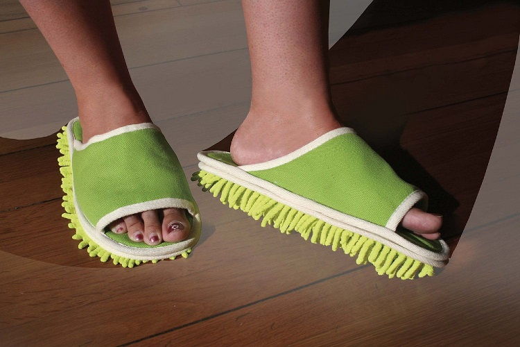 Slipper Genie Microfiber Green Cleaning Dusting Mopping Shoes
