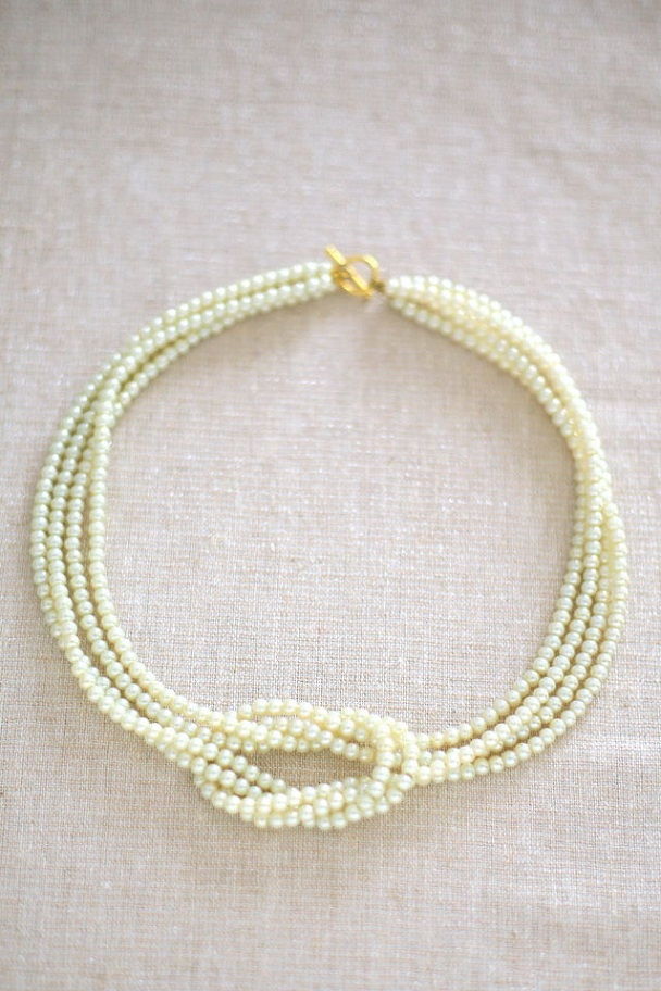 Pearl Bead Square Knot Necklace