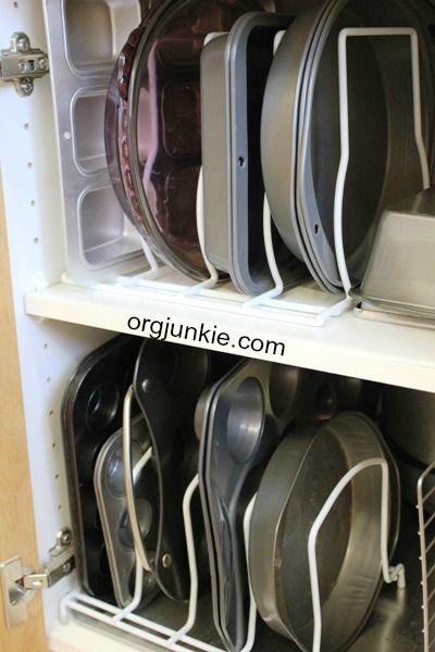 Organize Baking Pans Upright using Wire Shelves for Easy Access